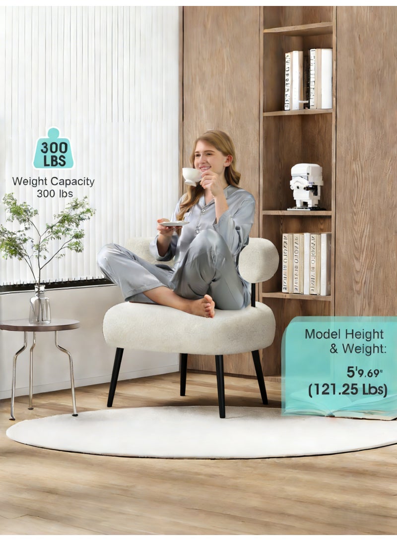SEYNAR Sherpa Boucle Accent Chair, Round Upholstered Barrel Chair for Living Room Bedroom Small Space - Image 2